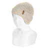 100% merino wool rib knit hat with earflaps NOUGAT
