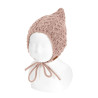 Aran stitch bulky baby bonnet OLD ROSE