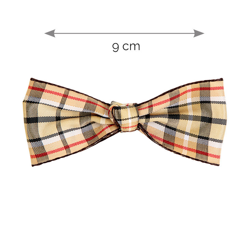 Pinza para el cabello con lazo cuadro escocés (9cm) CAMEL