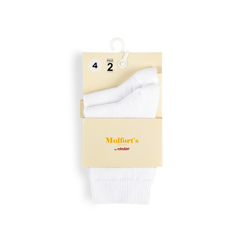 Pack 2 parells mitjons curts llisos cotó-lycra BLANC