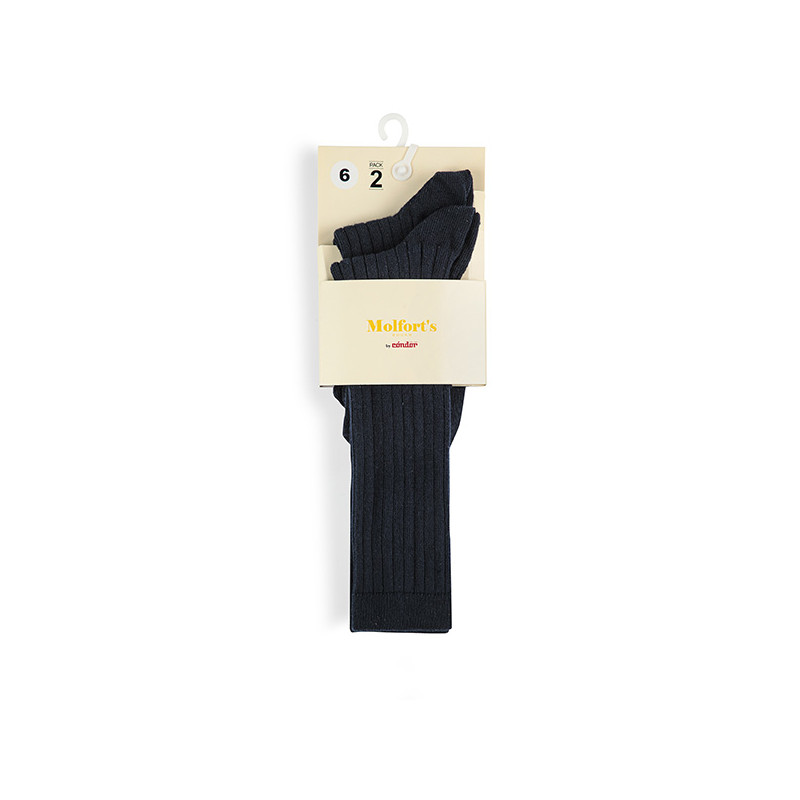 Pack 2 pares calcetines altos algodon-lycra canalé MARINO