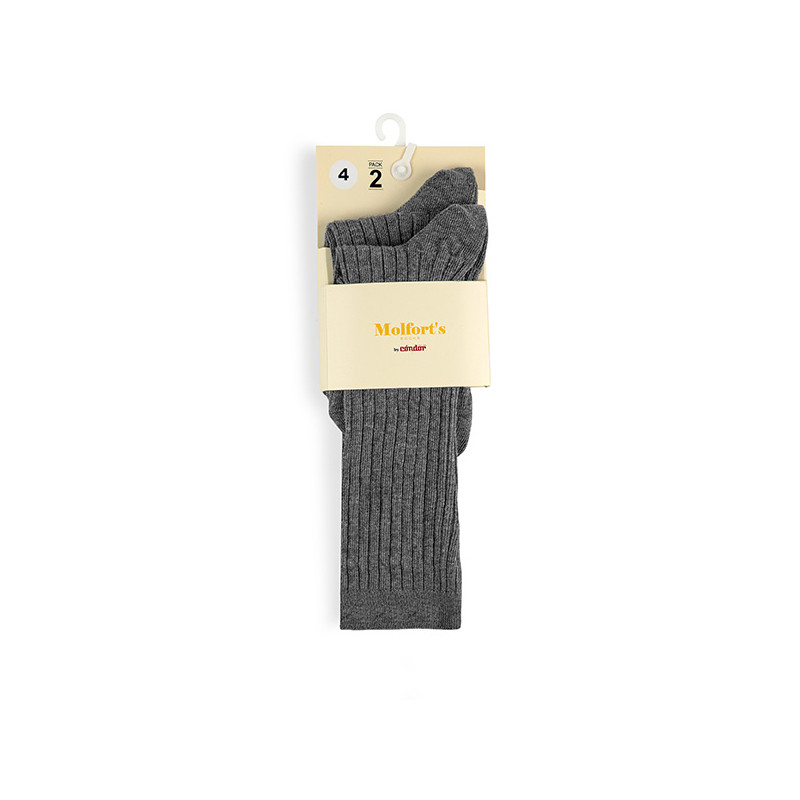 Pack 2 parells mitjons alts canalé cotó-lycra GRIS CLAR