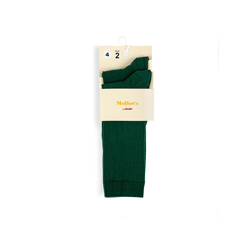 Pack 2 pares calcetines altos algodon-lycra punto liso VERDE BOTELLA