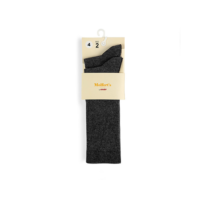 Pack 2 pares calcetines altos algodon-lycra punto liso ANTRACITA