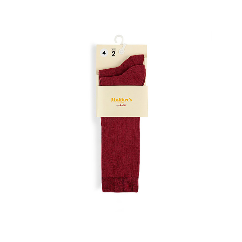 Pack 2 pares calcetines altos algodon-lycra punto liso GRANATE