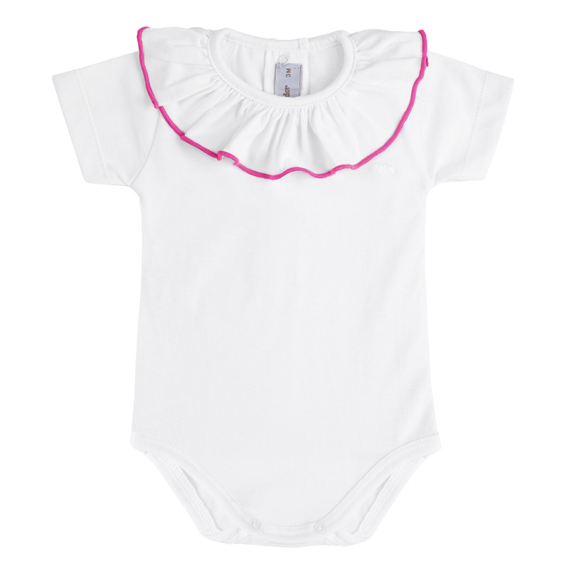Heart bodysuit with contrasted collar WHITE/FUCHSIA