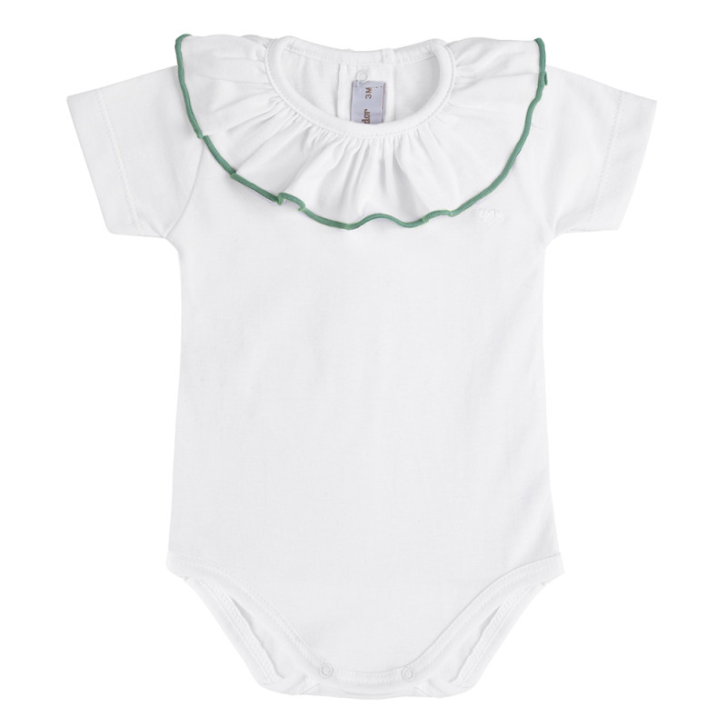 Body cuore, scollo con punto smerlato acontrasto BIANCO/JADE