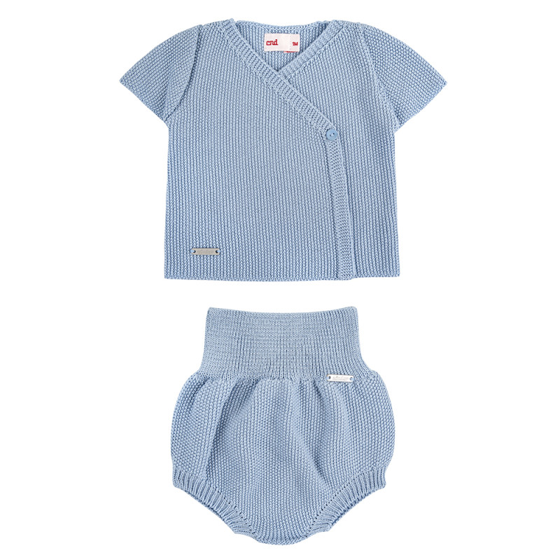 Sand stitch set (short sleeve sweater +culotte) BLUISH