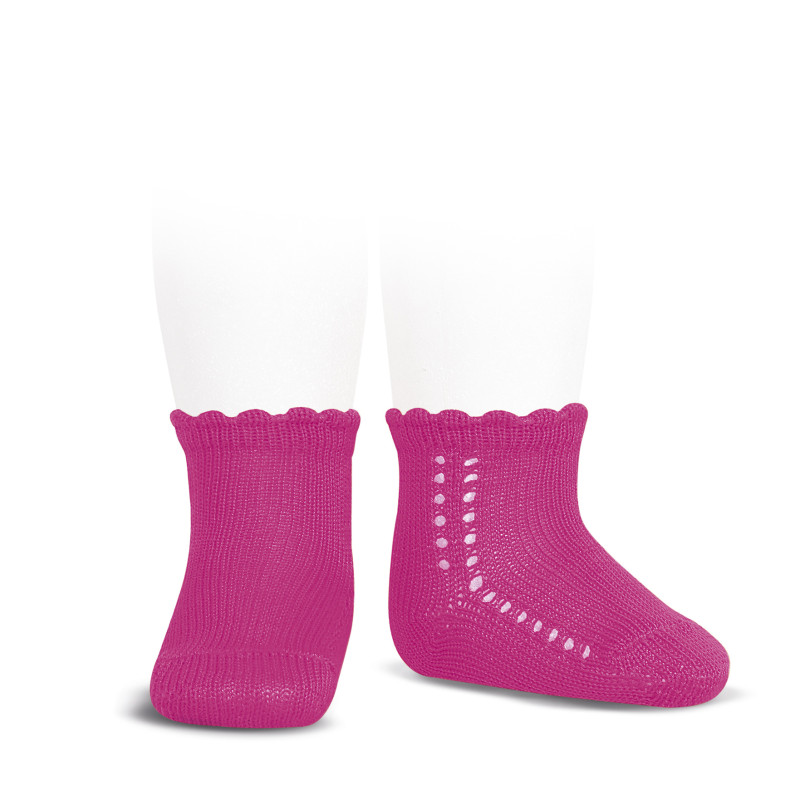 Calcetines de algodón perlé con calado lateral FUCSIA