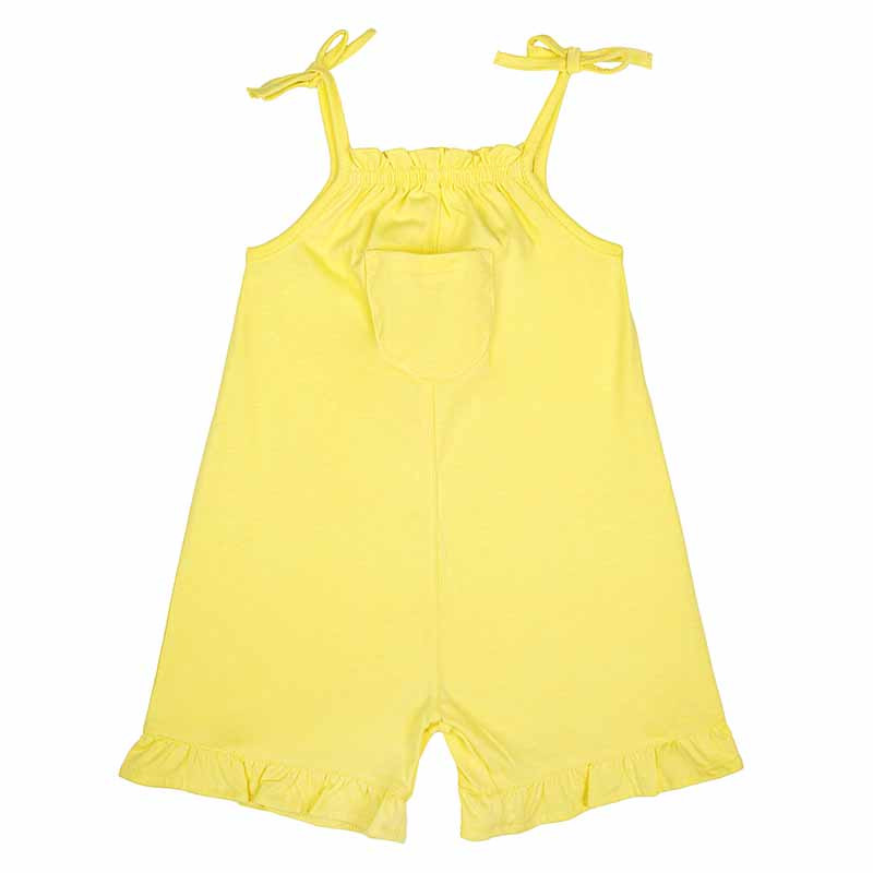 Sleeveless short dungarees with leg ruffles LIMONCELLO