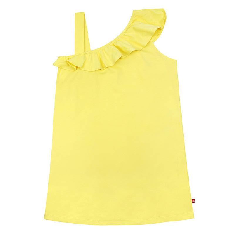 Flounced dress with asymmetric braces LIMONCELLO