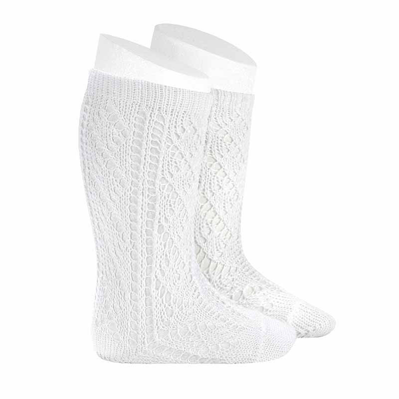 Calze lunghe traforate perle extrafine BIANCO