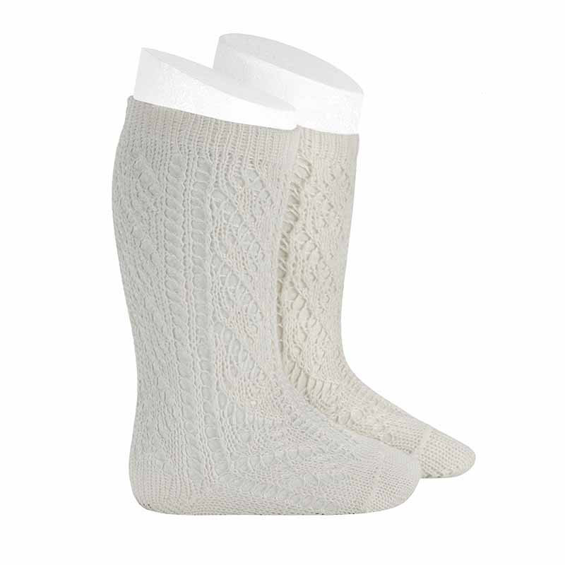 Chaussettes hautes ajourées perle extrafine CREME