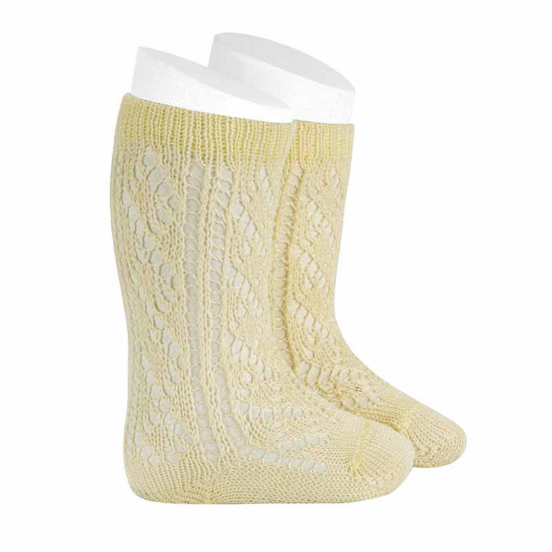 Calze lunghe traforate perle extrafine GIALLO CHIARO