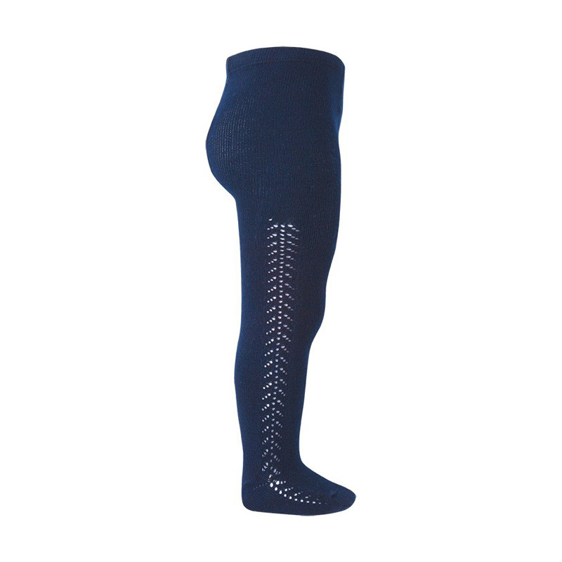 Warm cotton tights with side openwork NAVY BLUE