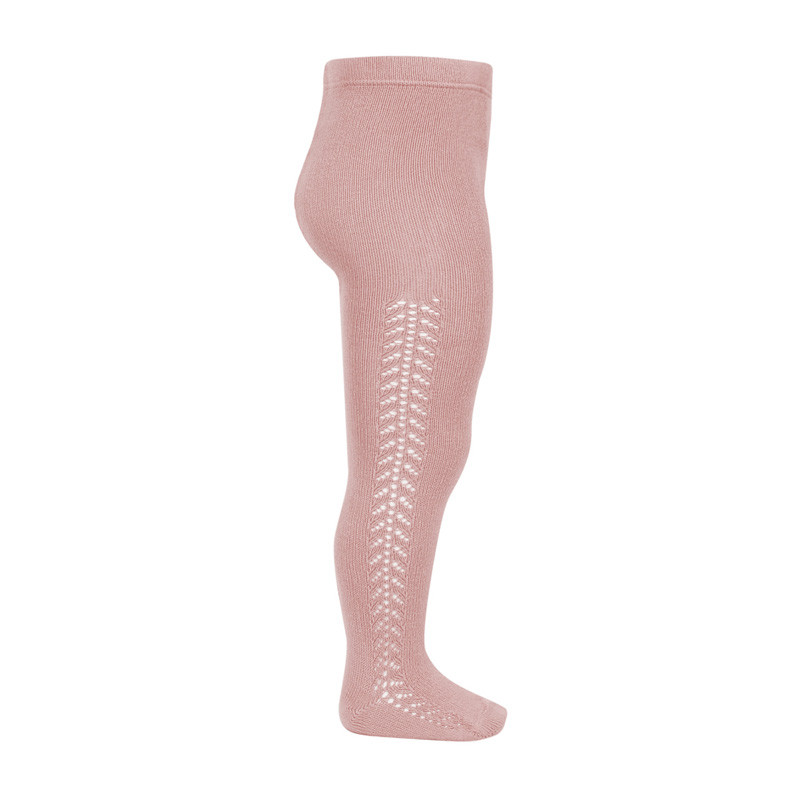 Warm cotton tights with side openwork PALE PINK