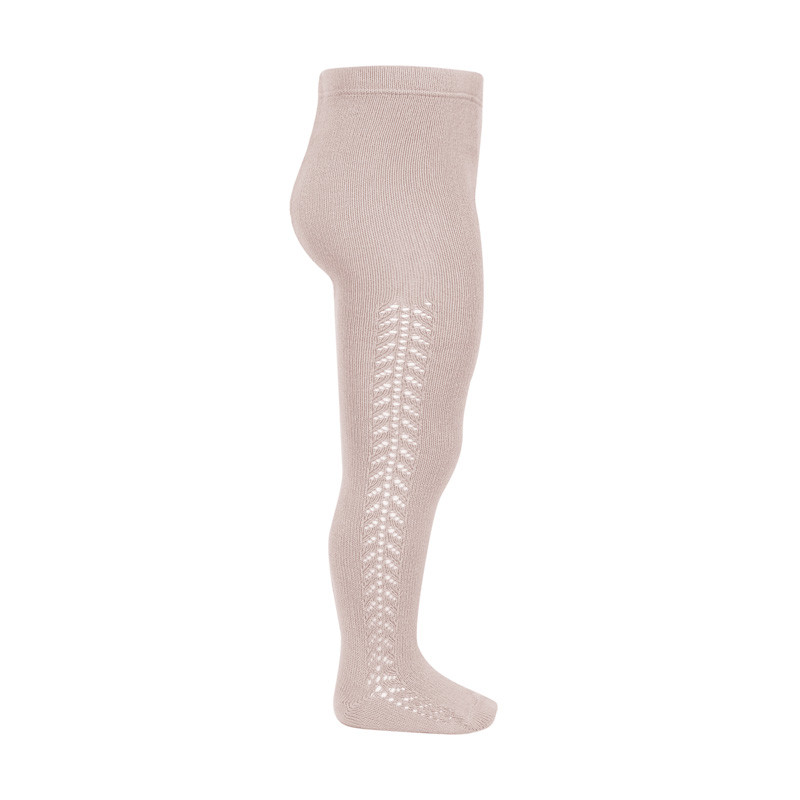 Warm cotton tights with side openwork OLD ROSE