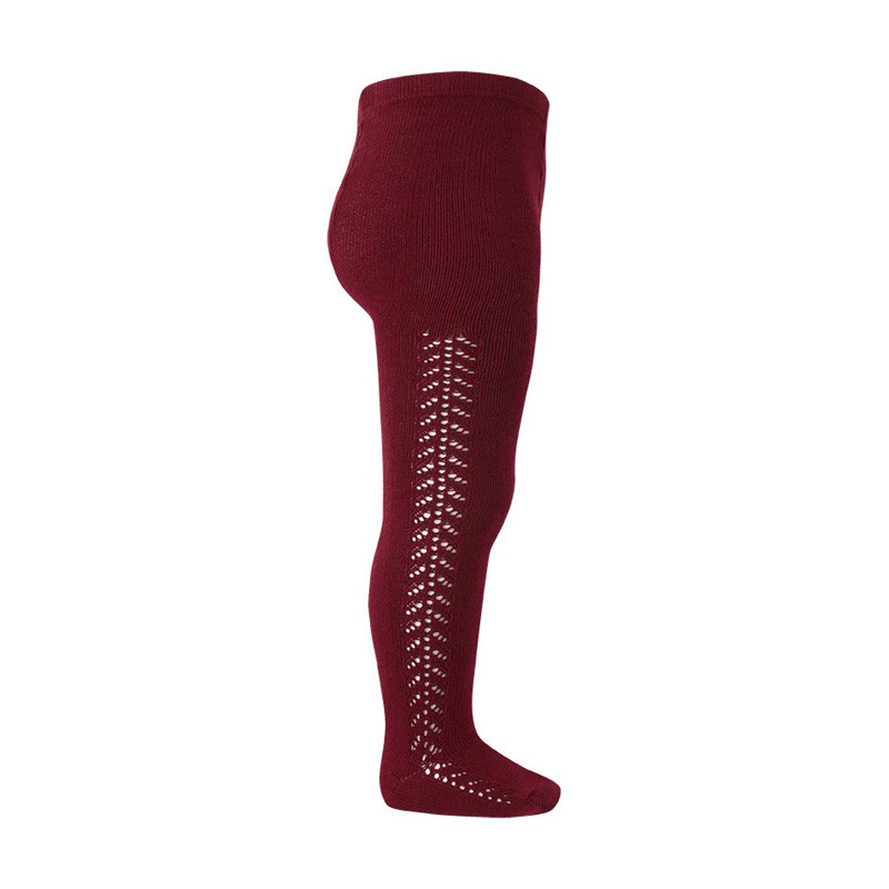 Warm cotton tights with side openwork BURGUNDY