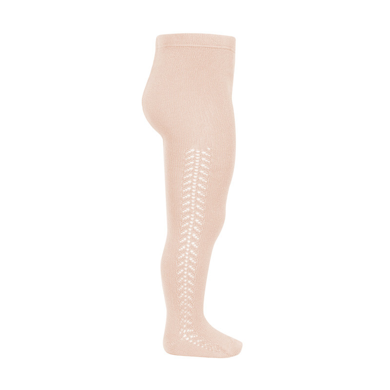 Warm cotton tights with side openwork NUDE