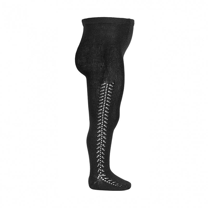 Warm cotton tights with side openwork BLACK