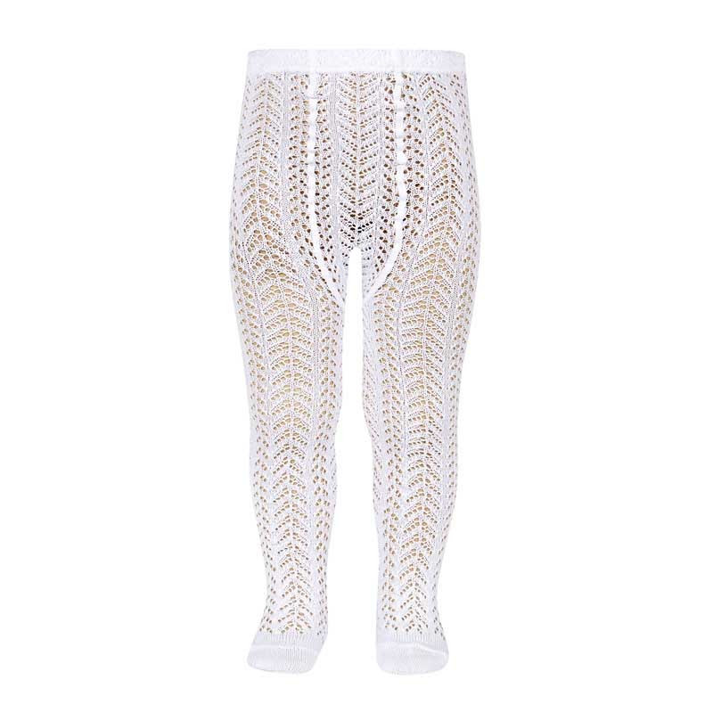 Perle cotton openwork tights WHITE