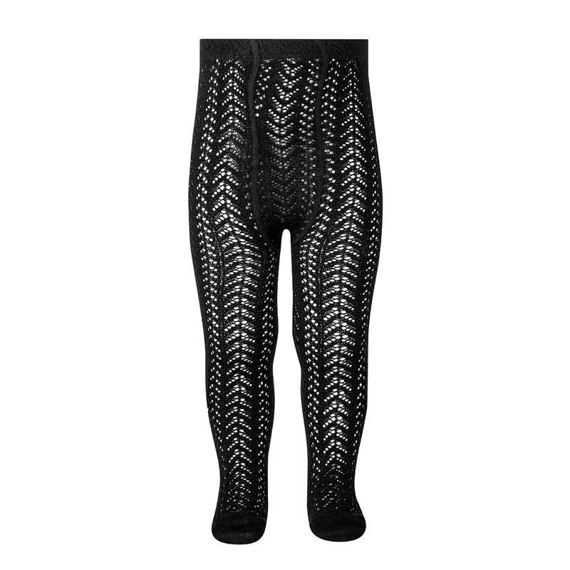 Collants en coton perle ajourés NOIR