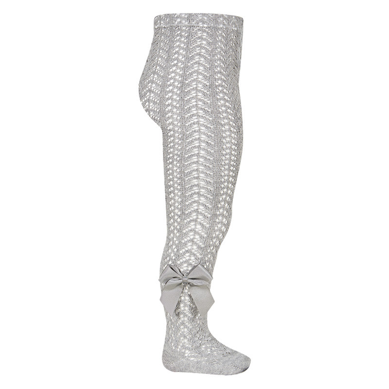 Calzamaglia perle traforata con fiocco grosgrain ALLUMINIO