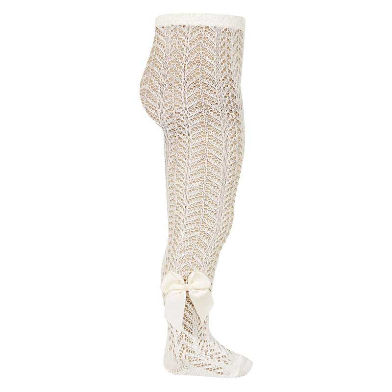 Calzamaglia perle traforata con fiocco grosgrain PANNA