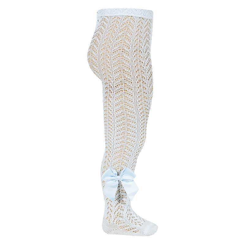 Calzamaglia perle traforata con fiocco grosgrain CELESTE