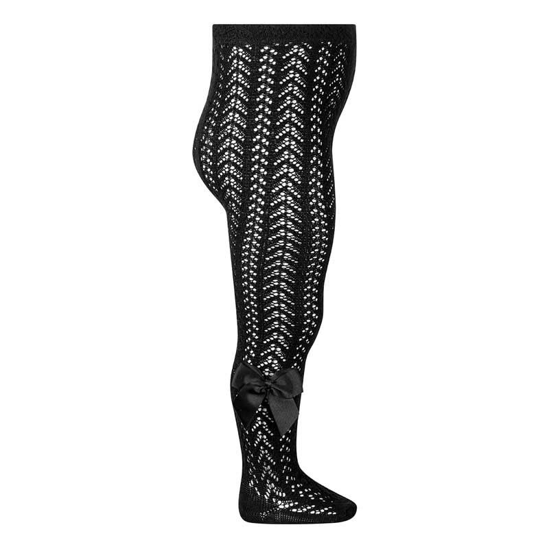 Calzamaglia perle traforata con fiocco grosgrain NERO