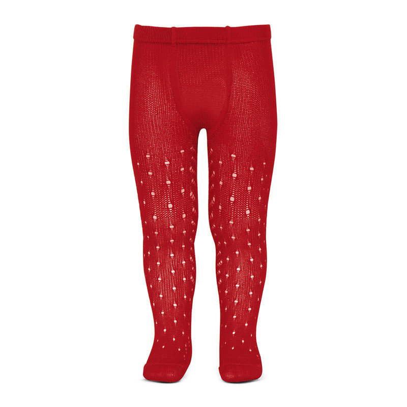 Leotardos perlé calado de puntos y espiga lateral ROJO