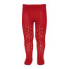 Leotardos perlé calado de puntos y espiga lateral ROJO