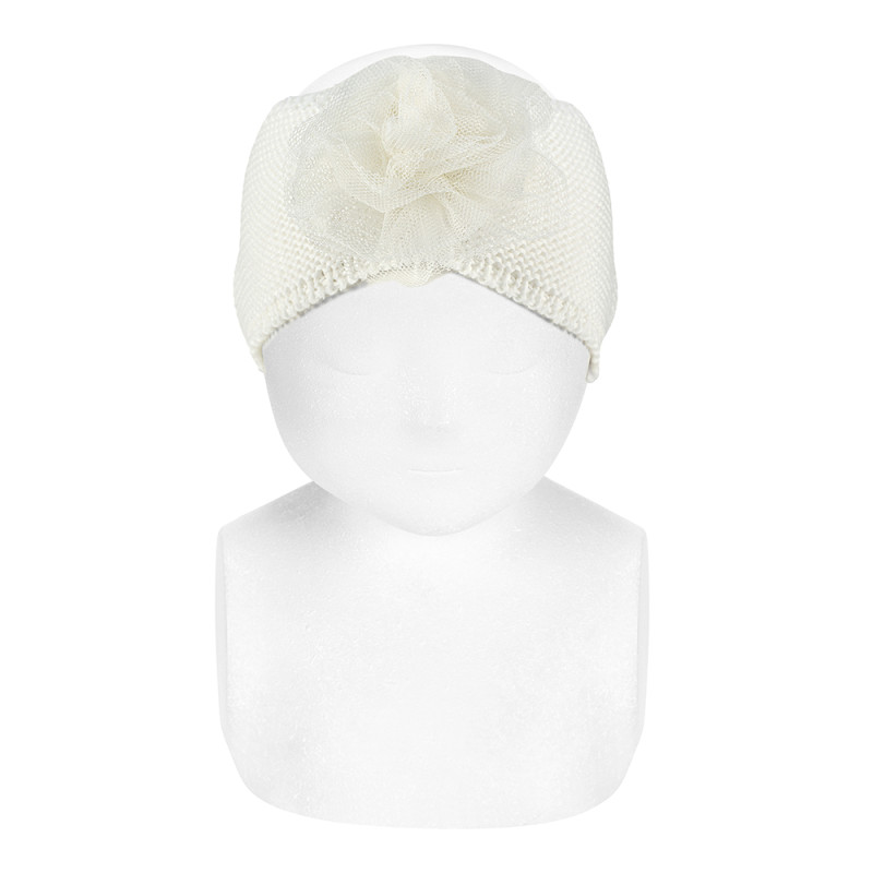 Fascia a punto legaccio con fiore in tulle LATTE