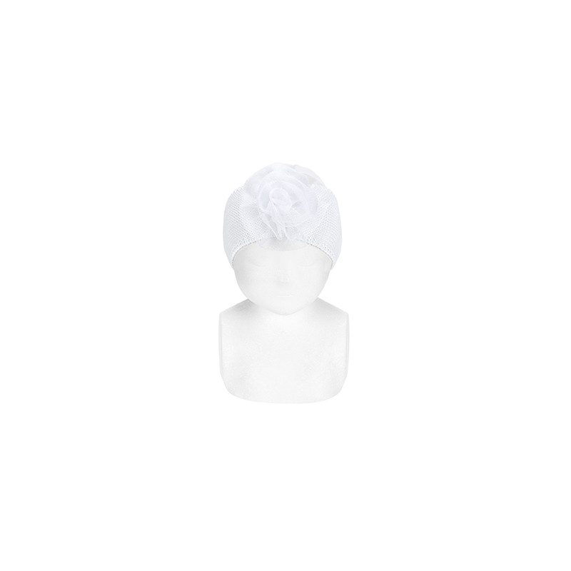 Bandeau point mousse avec fleure en tulle BLANC