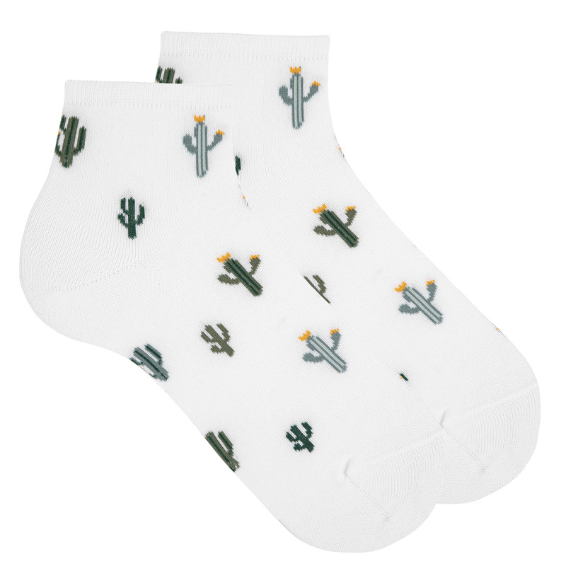 Calze alla caviglia da donna fantasia cactus BIANCO