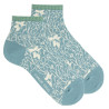 Socquettes femme fantaisie jardin botanique BLEU PIERRE