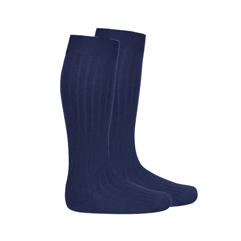 Spring cotton rib knee-high socks NAVY BLUE