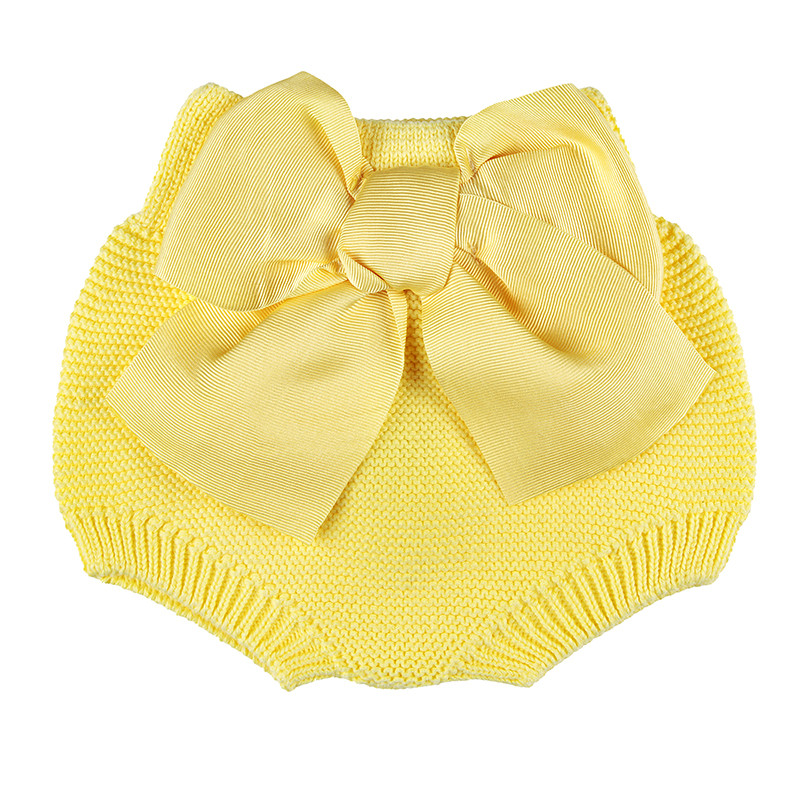 Garter stitch culotte with large grosgrain bow LIMONCELLO