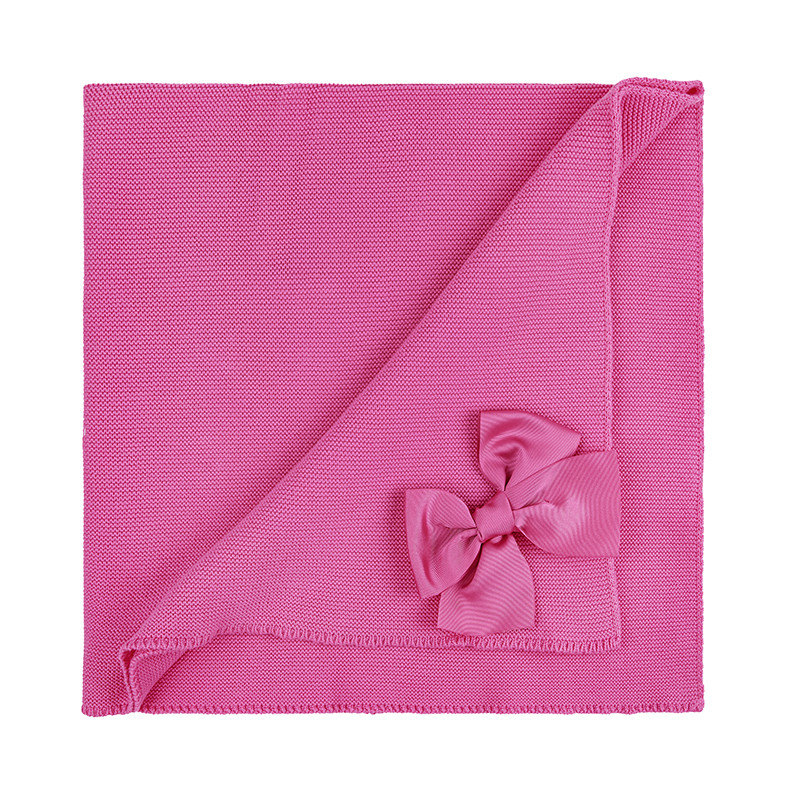 Garter stitch shawl with large grosgrainbow FUCHSIA