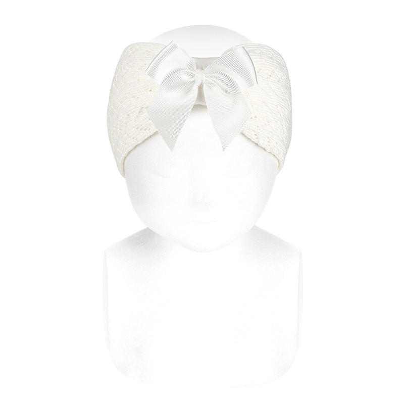 Spike stitch openwork headband with grosgrain bow CREAM