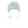 Garter stitch headband with tulle flower SEA MIST