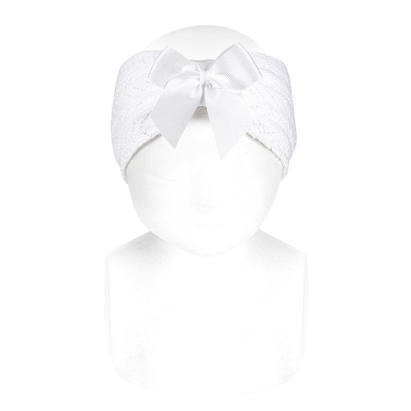 Bandeau cheveaux ajouré épi avec noeud gros grain BLANC
