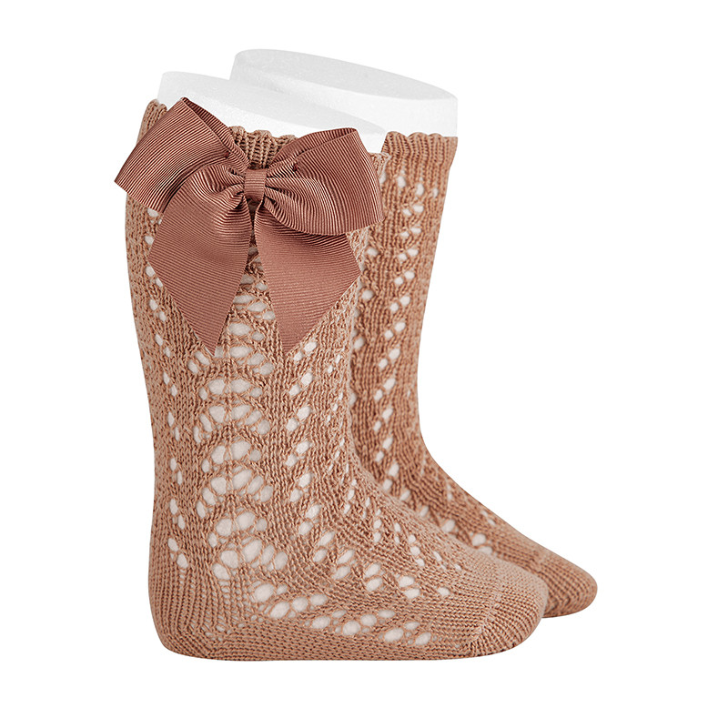 Calcetines altos perlé calados con lazogrosgrén NOUGAT