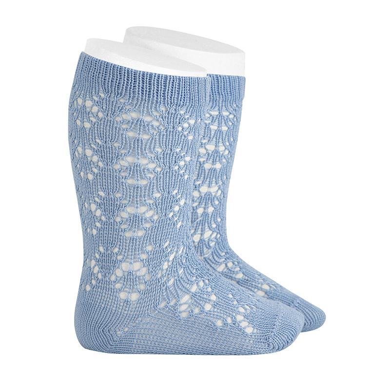 Perle knee-high socks with geometric openwork BLUISH