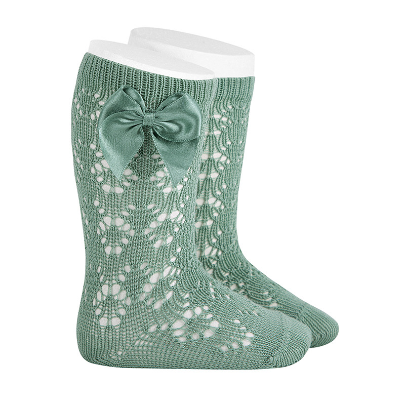 Perle geometric openwork knee-high sockswith bow JADE