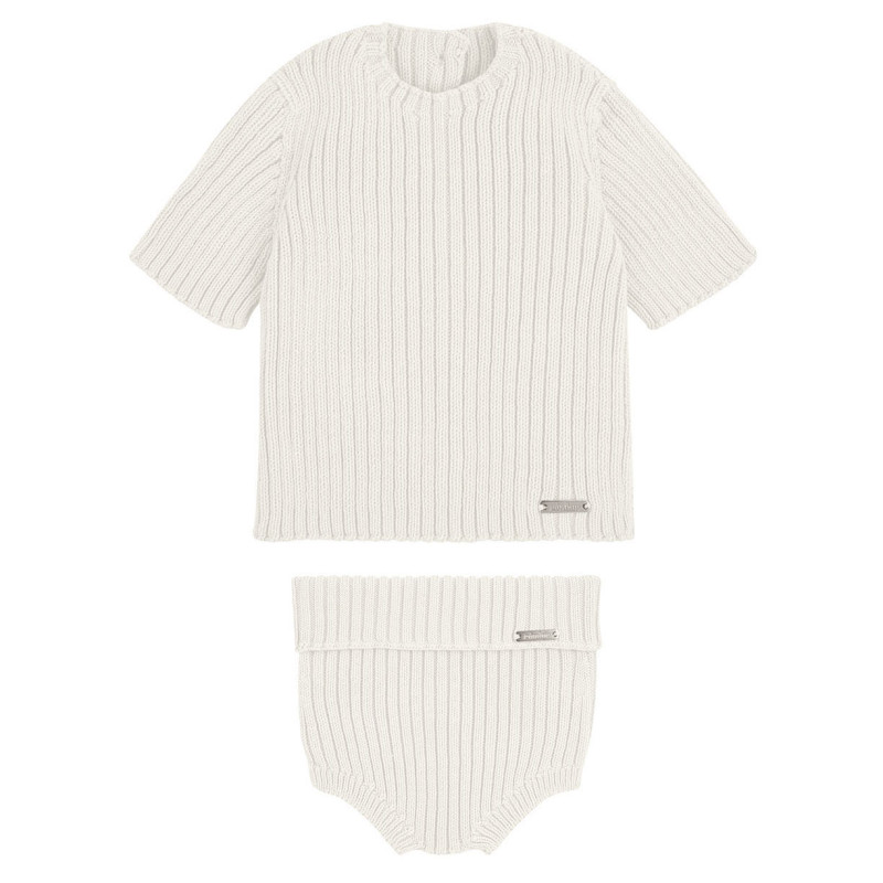Rib set (short sleeve sweater + culotte) CREAM