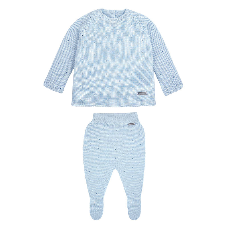 Conjunto punto links calado (jersey + polaina) AZUL BEBE