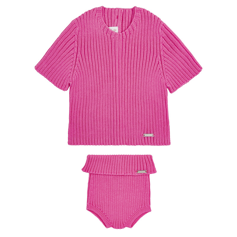 Conjunto canalé (jersey manga corta + culotte) FUCSIA
