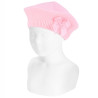 Béret point mousse avec noeud gros grain ROSE