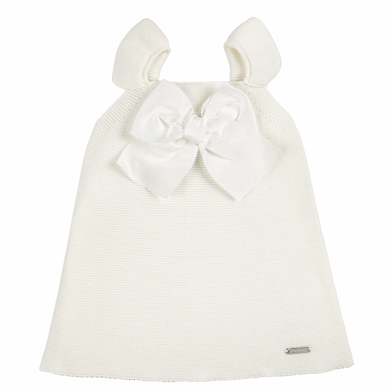 Garter stitch dress with large grosgrainbow CREAM